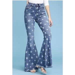 NWT Judy Blue Super Flare High Waist Star Spangled Stretchy Blue Jeans Size 5/27